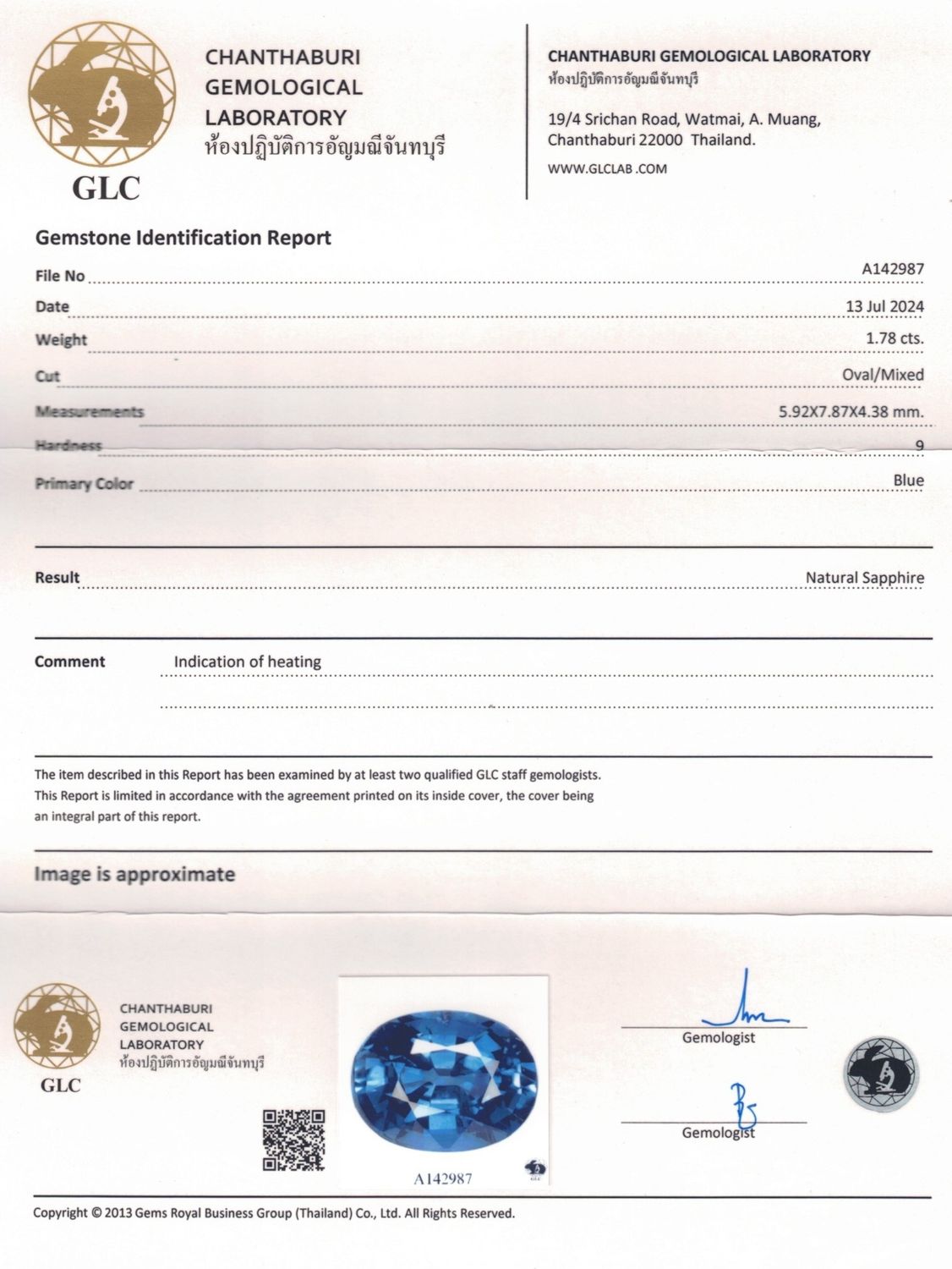 Saphir Bleu 1.78 Ct - Traité