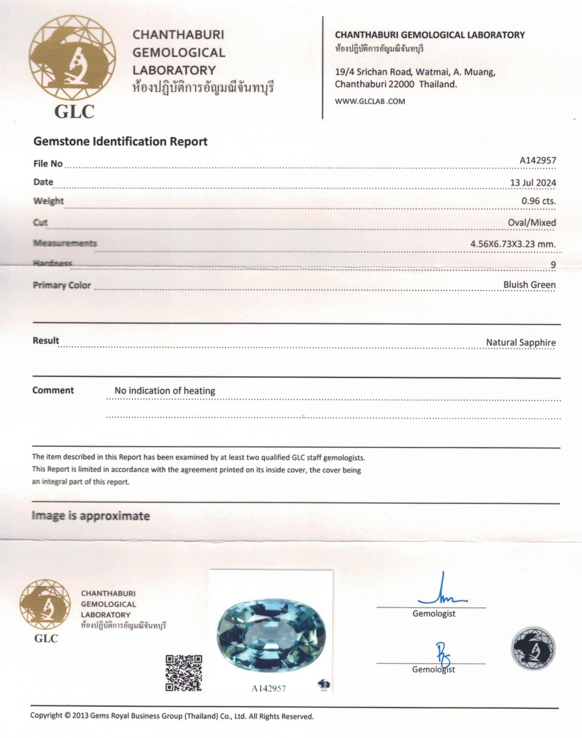 Saphir Teal 0.96 Ct - Non chauffé