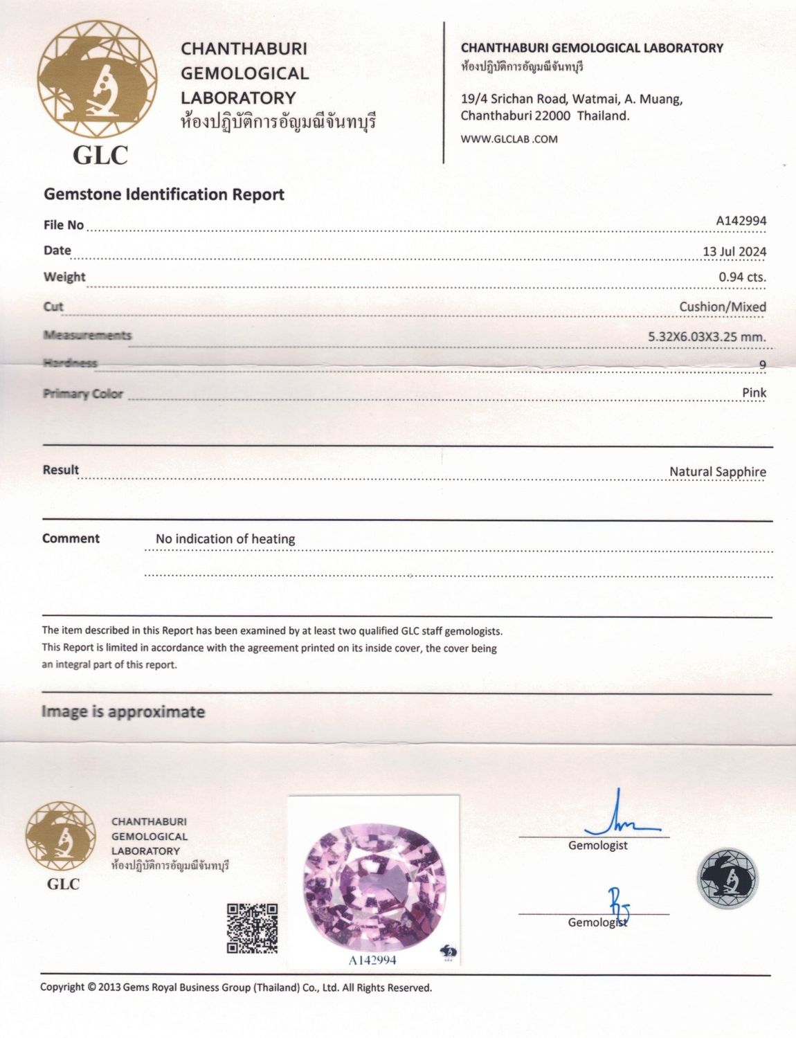 Saphir Rose 0.94 Ct - Non chauffé