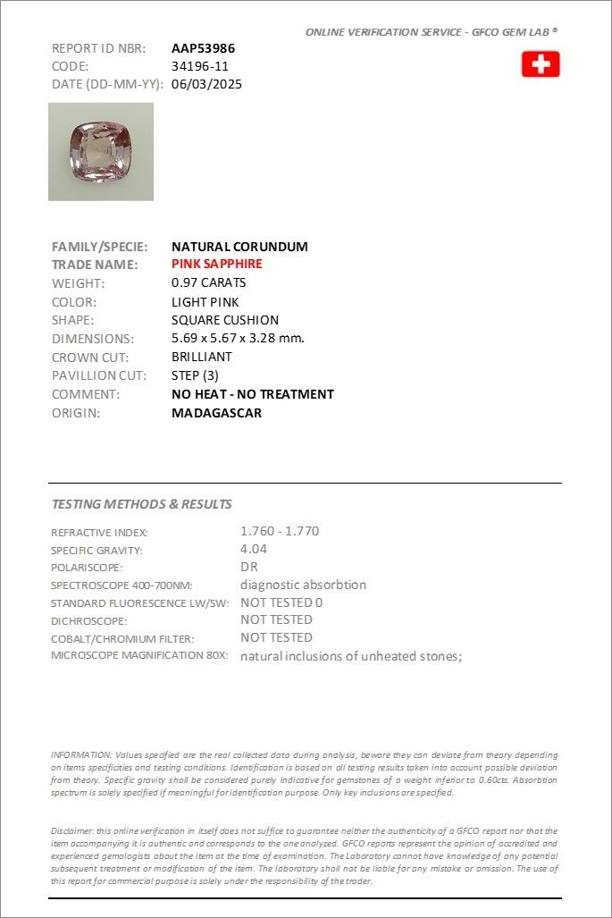 Saphir Rose 0.97 Ct - Non chauffé