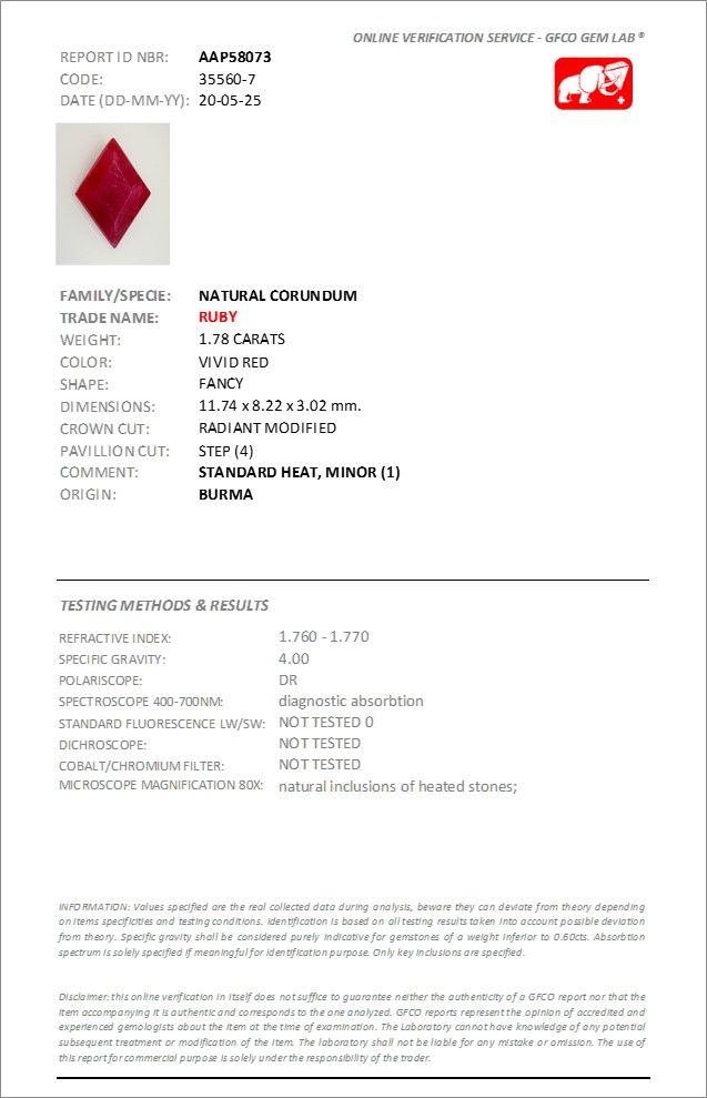 Rubis Rouge 1.78 Ct - Chauffé