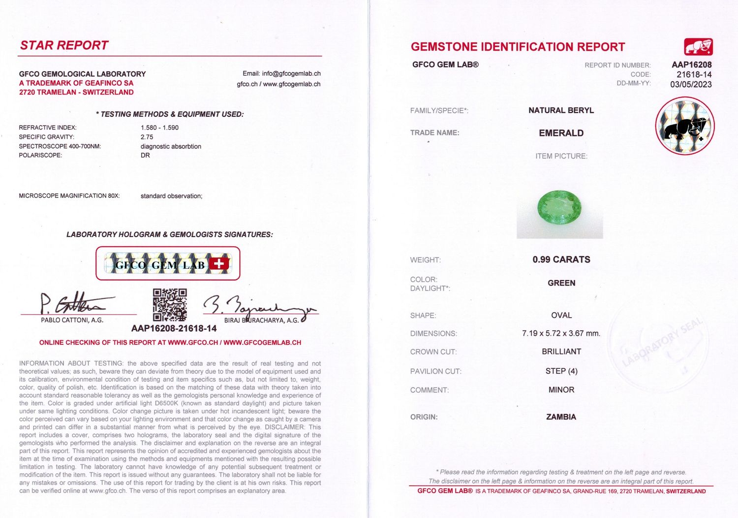Lot Émeraude 0.99 Ct - Diamants CVD - Saphirs
