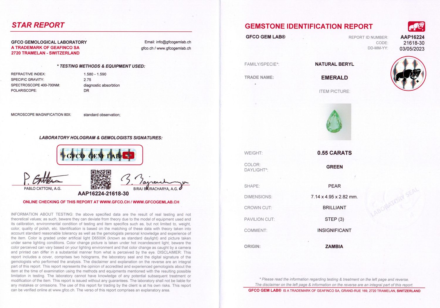 Lot Émeraude 0.55 Ct - Saphirs