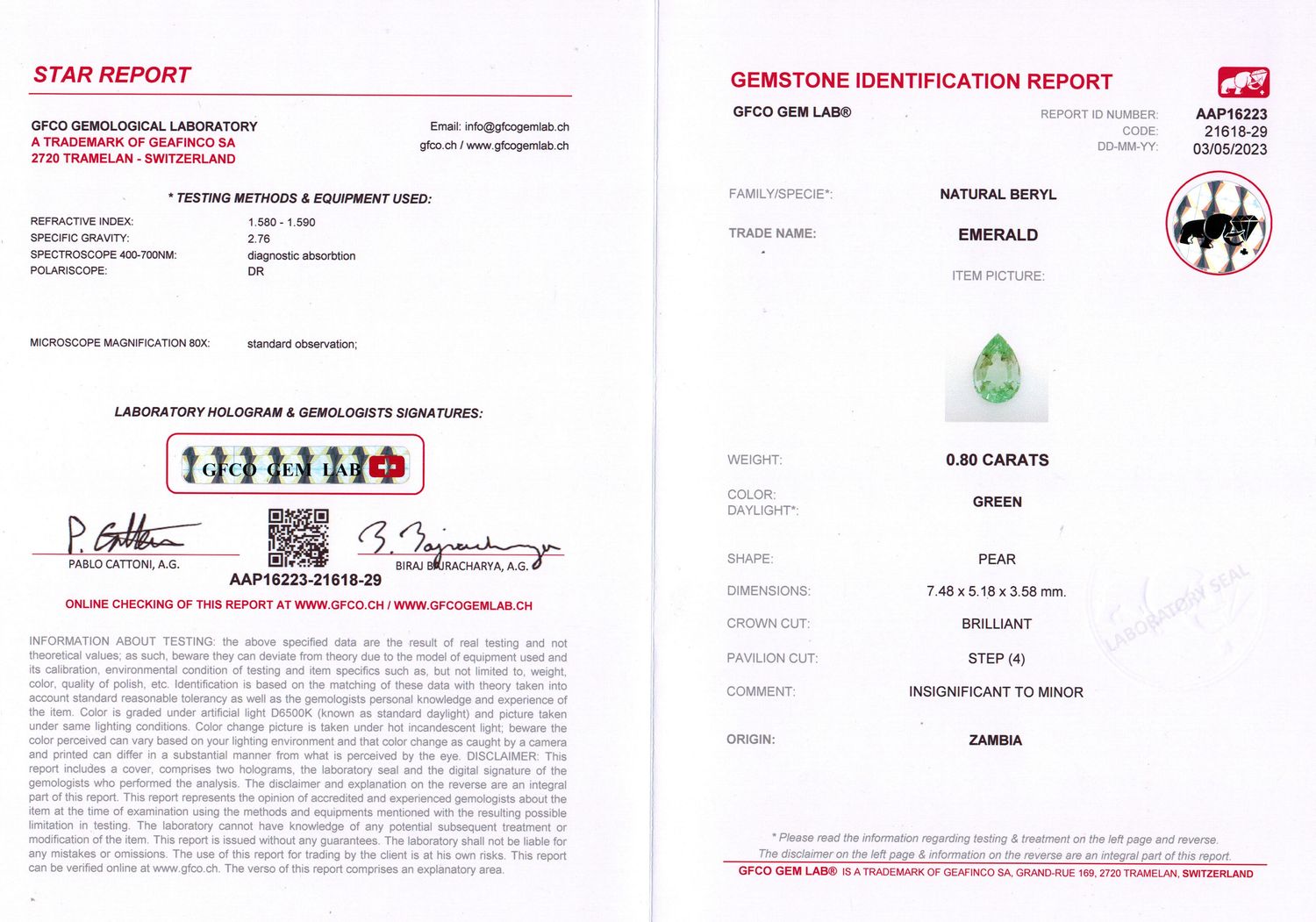 Lot Émeraude 0.80 Ct - Diamants CVD - Saphirs