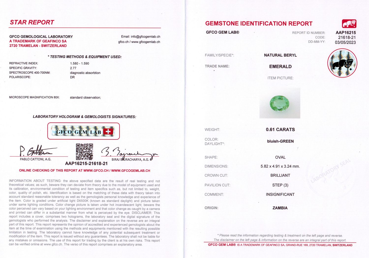 Lot Émeraude 0.61 Ct - Émeraudes - Saphirs