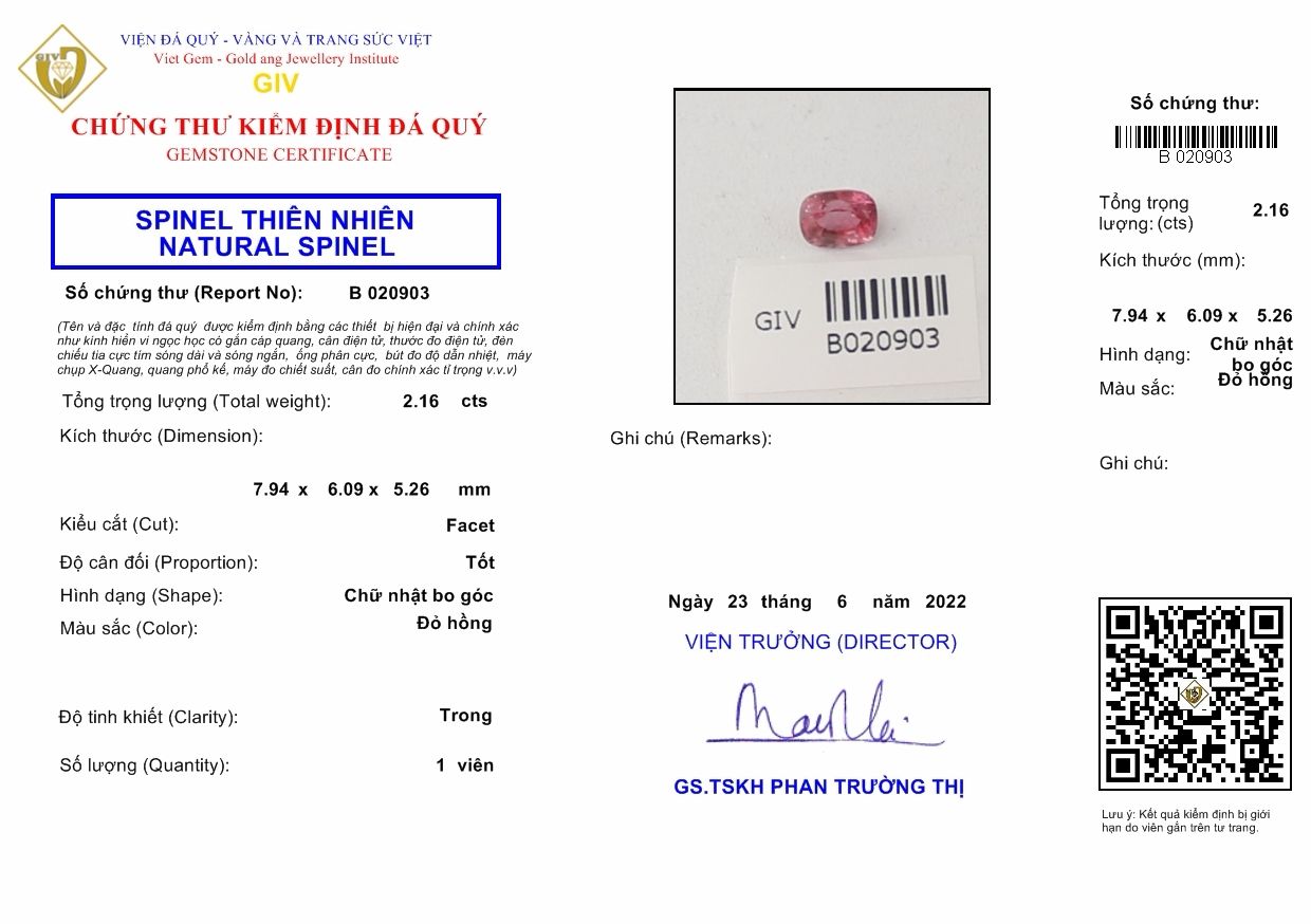 Spinelle Rouge Rose 2.16 Ct