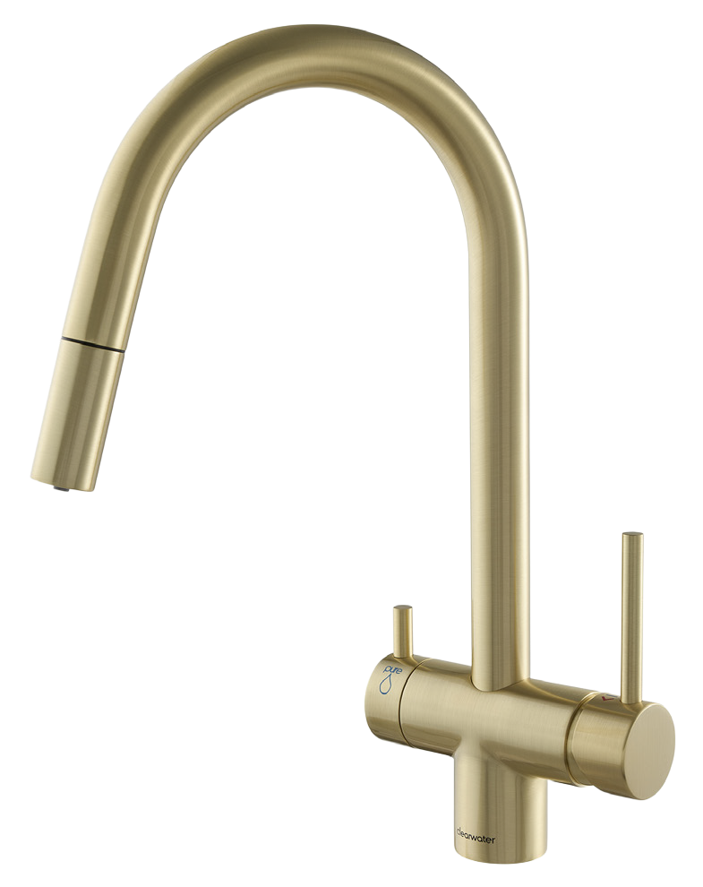 Dolomite 3 way filter tap with pull out spray in brushed brass