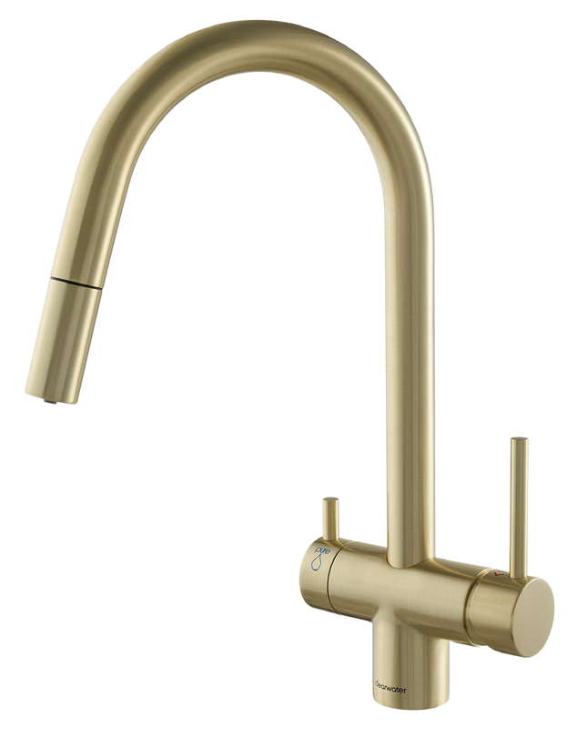 Dolomite 3 way filter tap with pull out spray in brushed brass