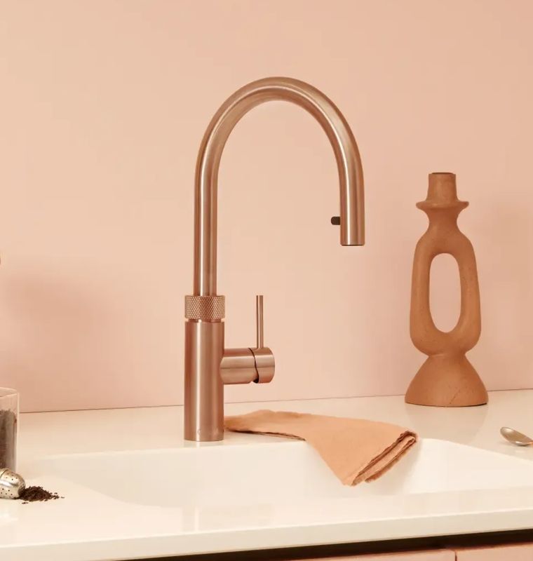Quooker Flex Round  Rose Copper Tap with Pro3 Boiling Water Tank and Cube