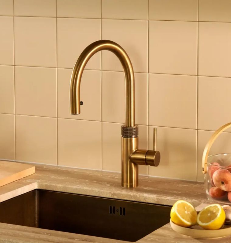 Quooker Flex Round  Patinated Brass Tap with Combi Boiling Water Tank with Cold Water Filter