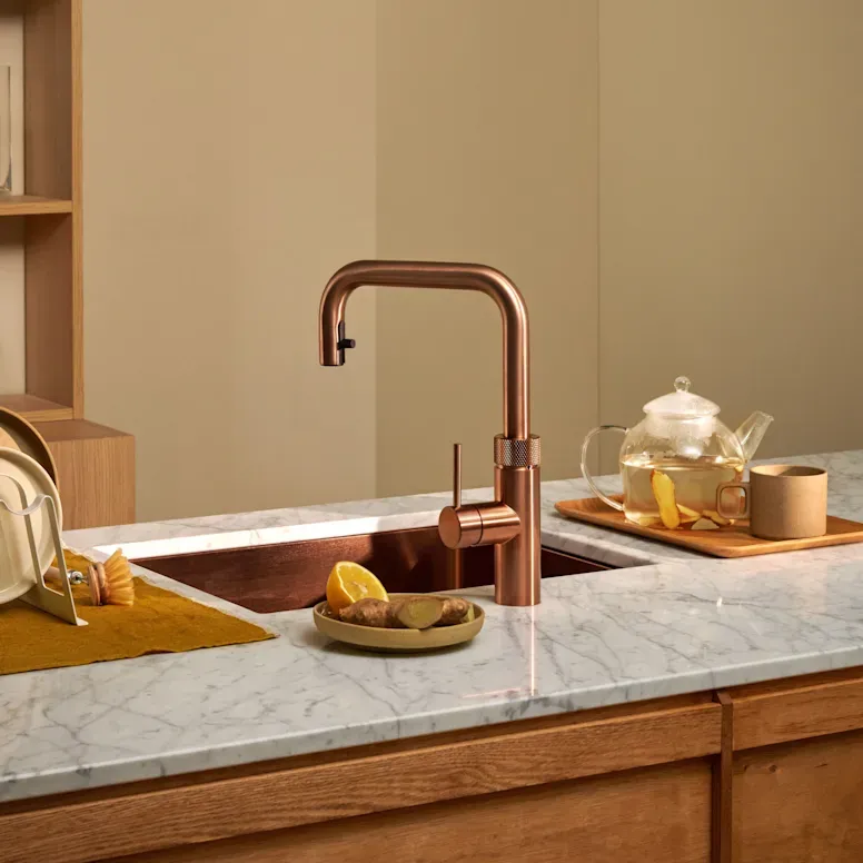 Quooker Flex Square  Rose Copper Tap with Pro3 Boiling Water Tank and Cube