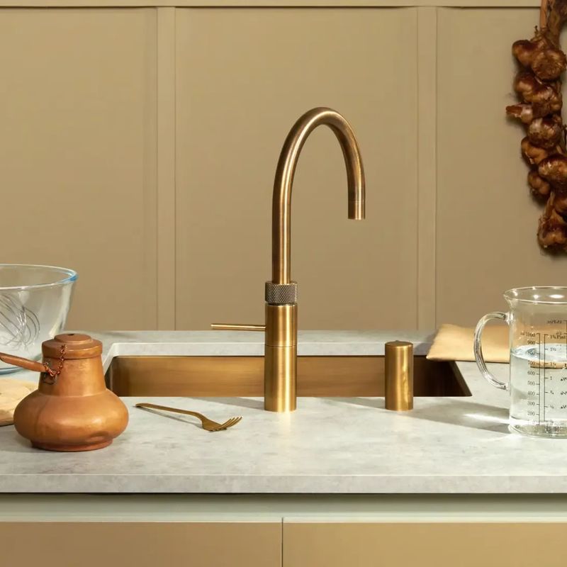 Quooker Fusion Round Patinated Brass Tap with Pro3 Boiling Water Tank and Cold Water Filter