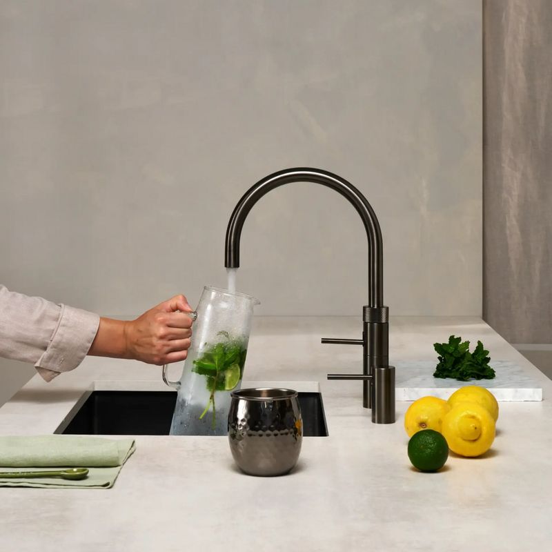 Quooker Fusion Round  Gunmetal Tap with Pro3 Boiling Water Tank and Cube