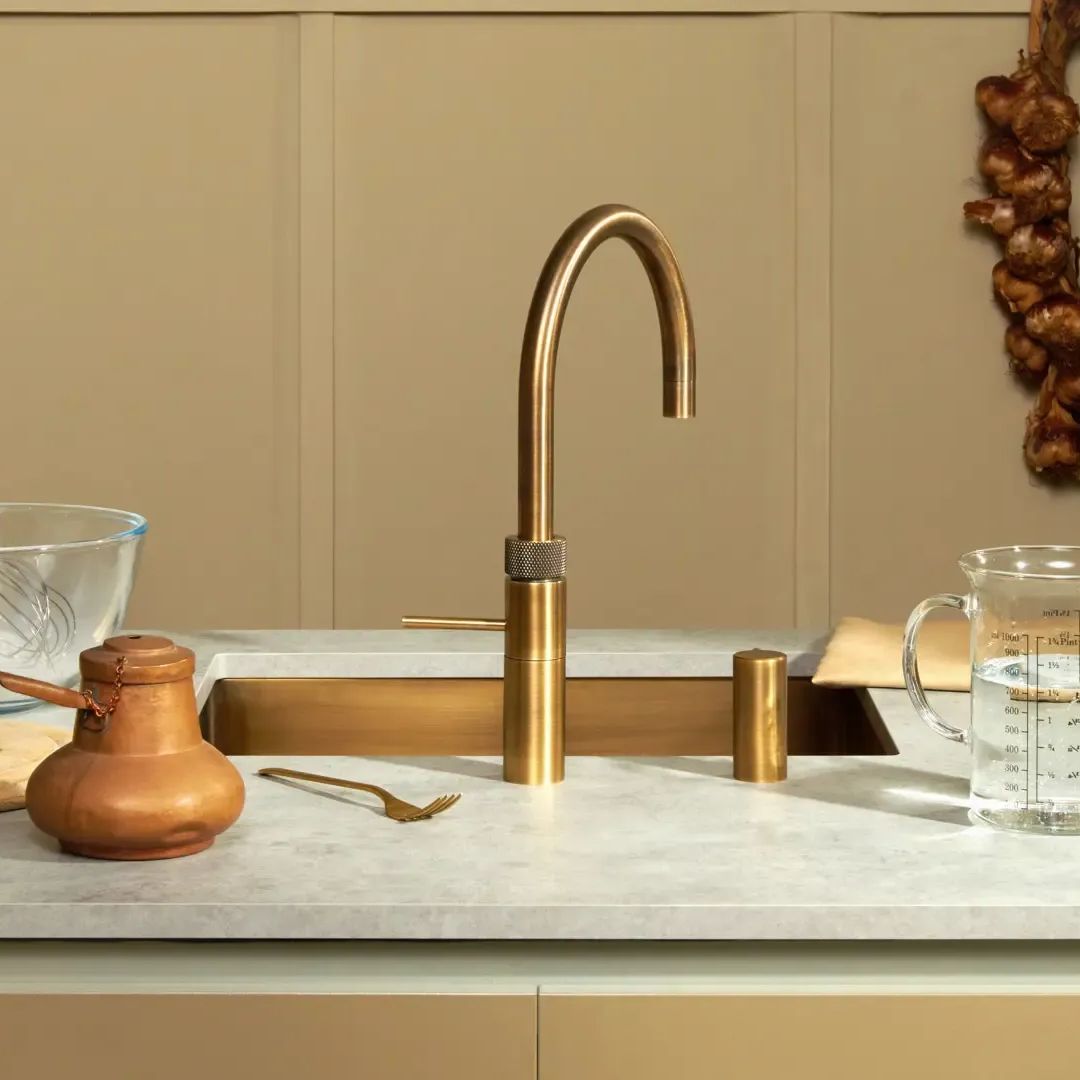 Quooker Fusion Round Patinated Brass Tap with Pro3 Boiling Water Tank Quooker Fusion Round Patinated Brass Tap with Pro3 Boiling Water Tank