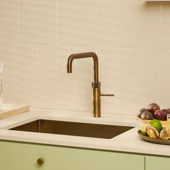 Quooker Fusion Square Patinated Brass Tap with Combi Boiling Water Tank with Cube