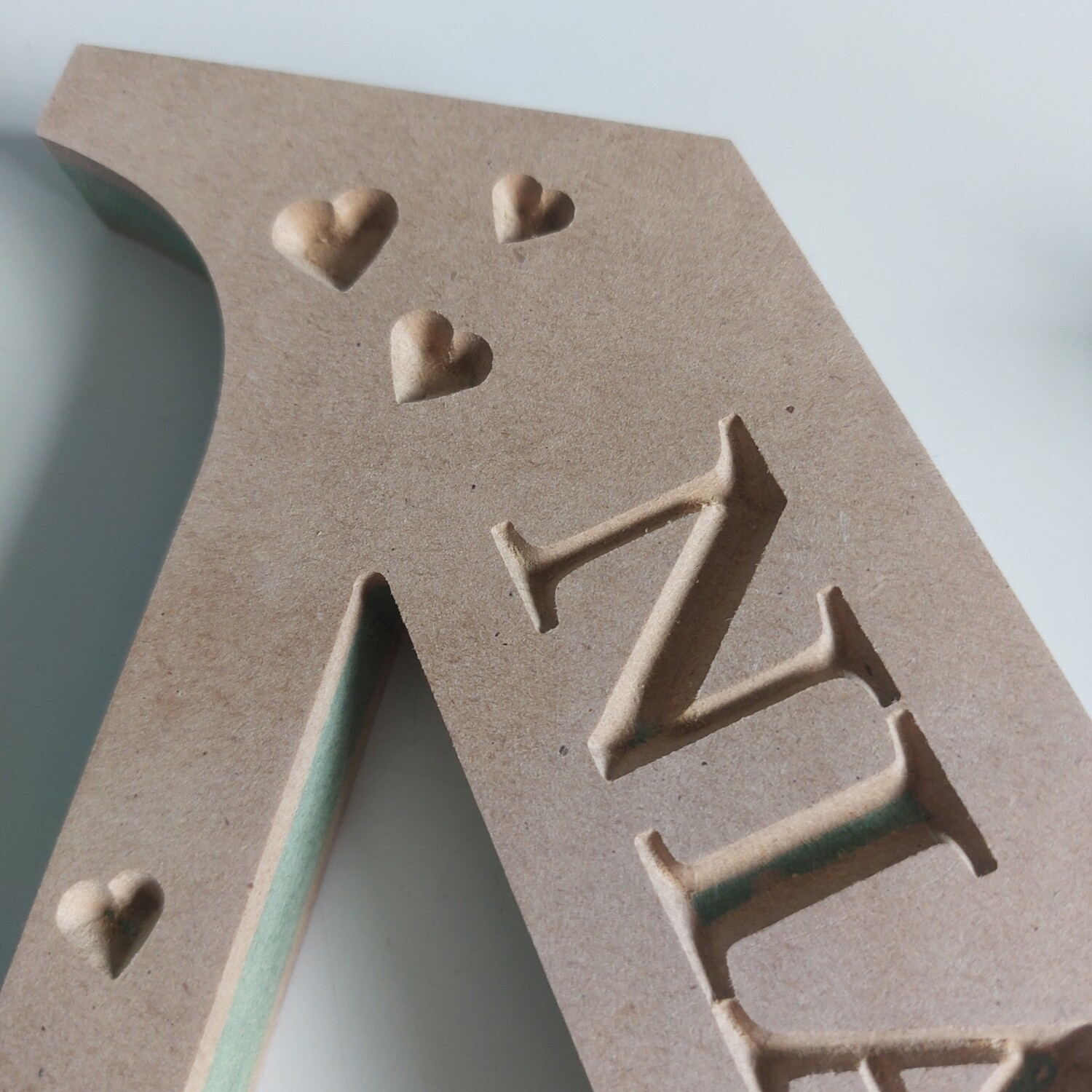 Letter Carved w/Name and Hearts 18mm