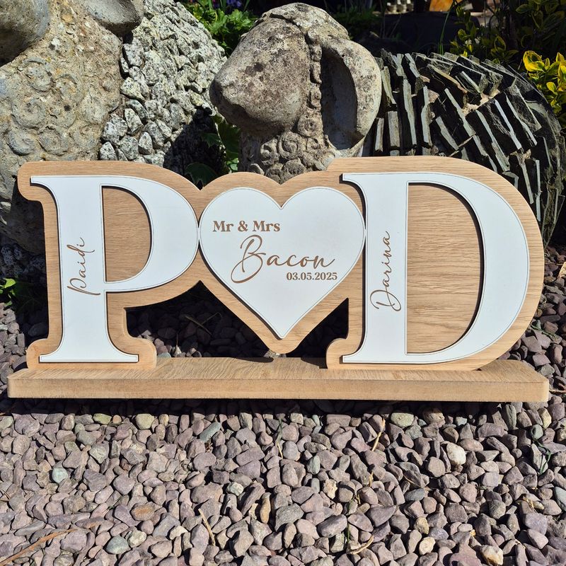Oak Heart Initials