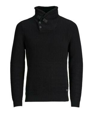 JCO PHIL KNIT SHAWL NECK Black/MELANGE. KNIT