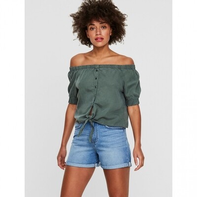 NMENDI S/S OFF SHOULDER TIE SHIRT NOOS Duck Green