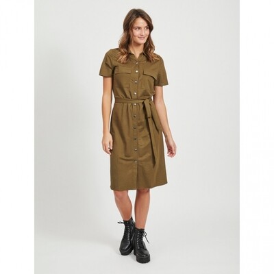 VISAFINA S/S SHIRT DRESS - NOOS Dark Olive
