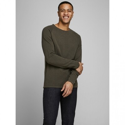 JJE HILL KNIT CREW NECK NOOS Olive Night/Melange