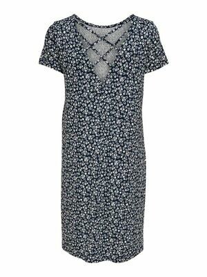 ONLBERA BACK LACE UP S/S DRESS JRS NOOS Night Sky/WHITE FLOW
