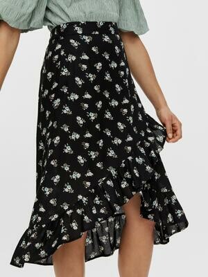 PCSILJY HW MIDI WRAP SKIRT KAC Black-simple flower