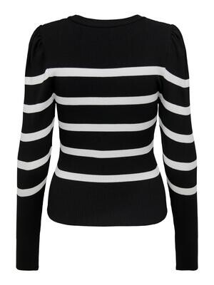 ONLSALLY L/S PUFF PULLOVER KNT NOOS BLACK-W. CLOUD DANCER