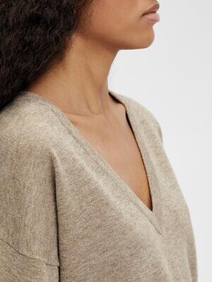 OBJTHESS L/S V-NECK KNIT PULLOVER NOOS Fossil/MELANGE