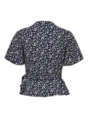 ONLCARLY S/S WRAP SHORT TOP WVN Night Sky-WHITE FLOWER