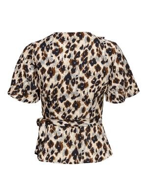 ONLCARLY S/S WRAP SHORT TOP WVN Cloud Dancer-NATURE LEO