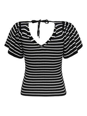 ONLLEELO STRIPE SS BACK V-NECK NCA KNT Black-CLOUD DANCER