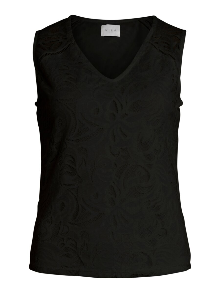 VISTASIA V-NECK LACE S/L TOP-FAV NX Black