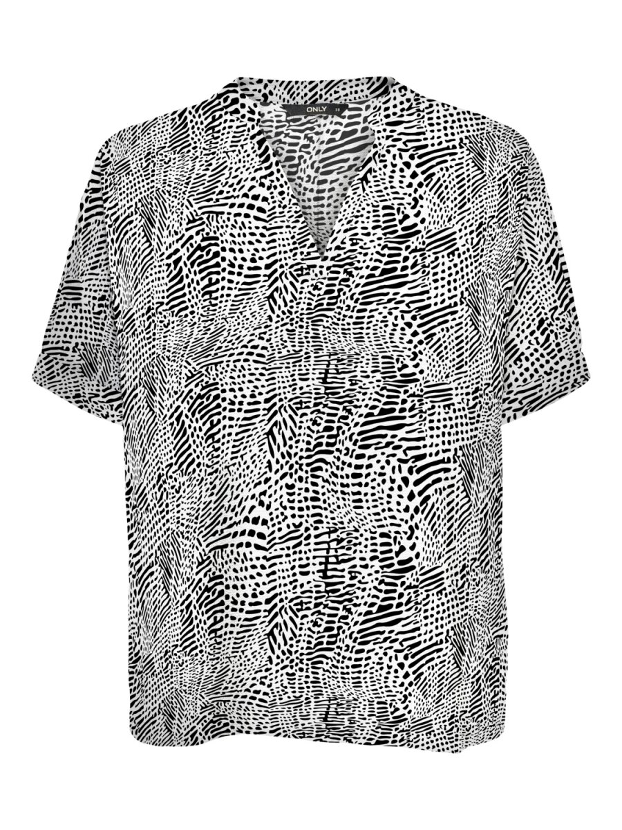 ONLNOVA LUX S/S V-NECK SHIRT AOP WVN Cloud Dancer/ETOILES