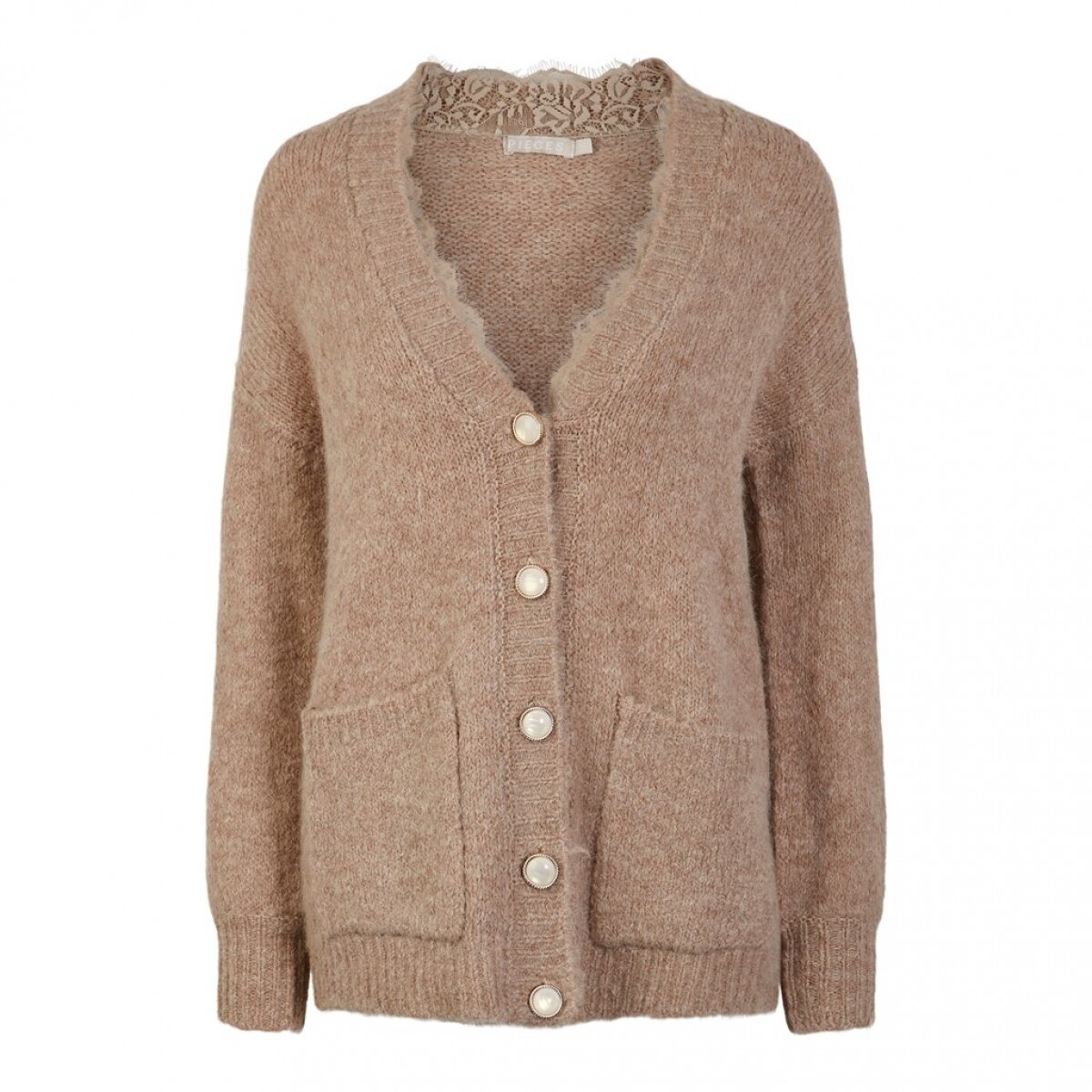 PCSONIA LS WOOL KNIT CARDIGAN PG Natural