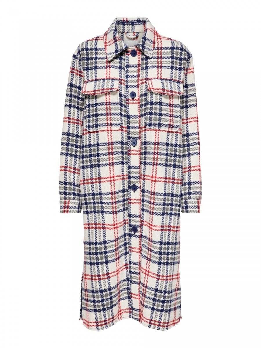 JDYUMALA LONG CHECK JACKET OTW QIQ Cloud Dancer/NAVY BL