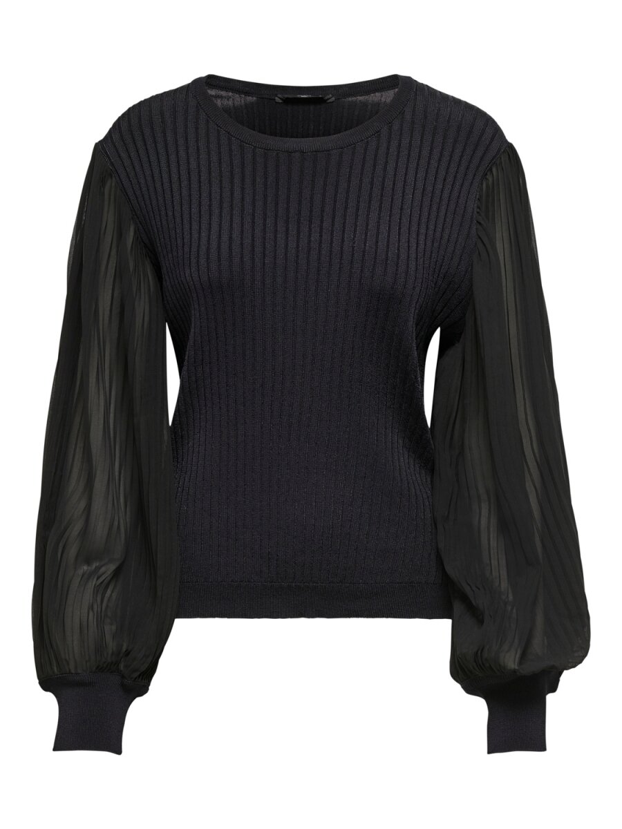 ONQAMELIE L/S PLISSE MIX RIB TOP KNT Black