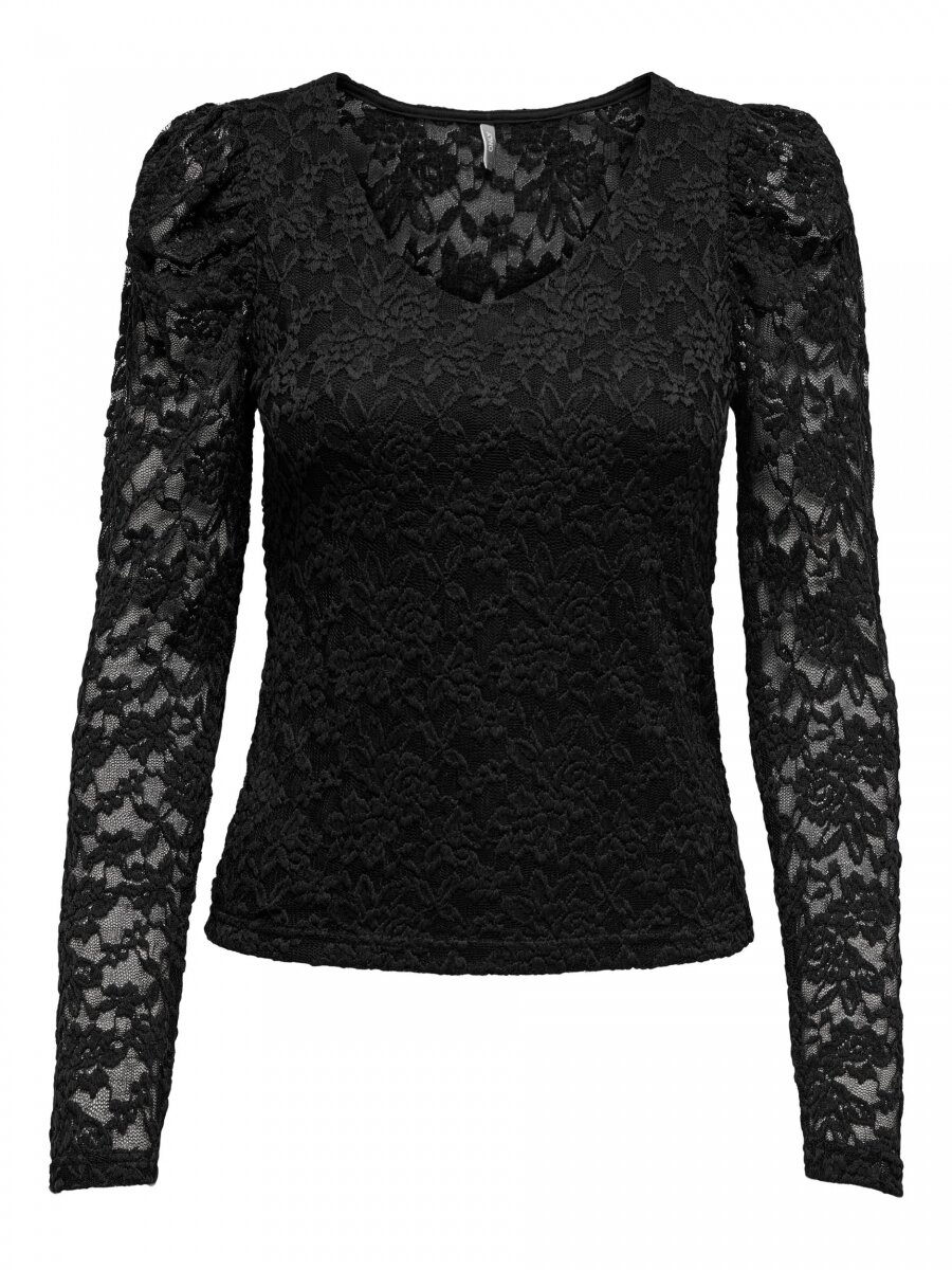 ONLPOULA L/S V-NECK LACE TOP JRS Black