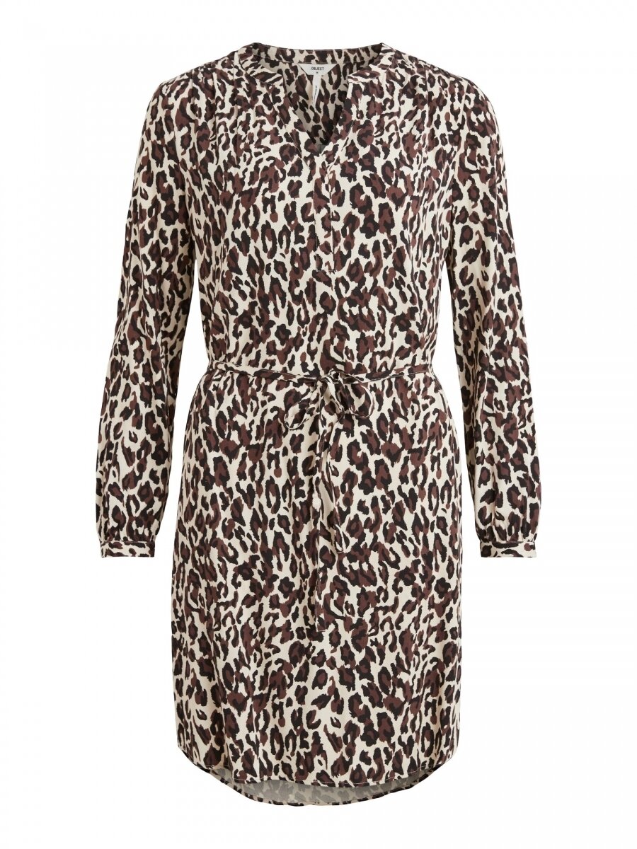 OBJBAYA LS V-NECK DRESS AOP SEASONAL Sandshell/ANIMAL
