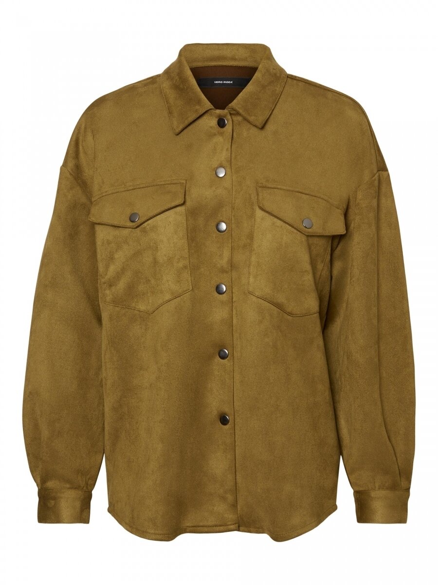 VMHELEN FAUX SUEDE LS WIDE SHIRT TLR Fir Green