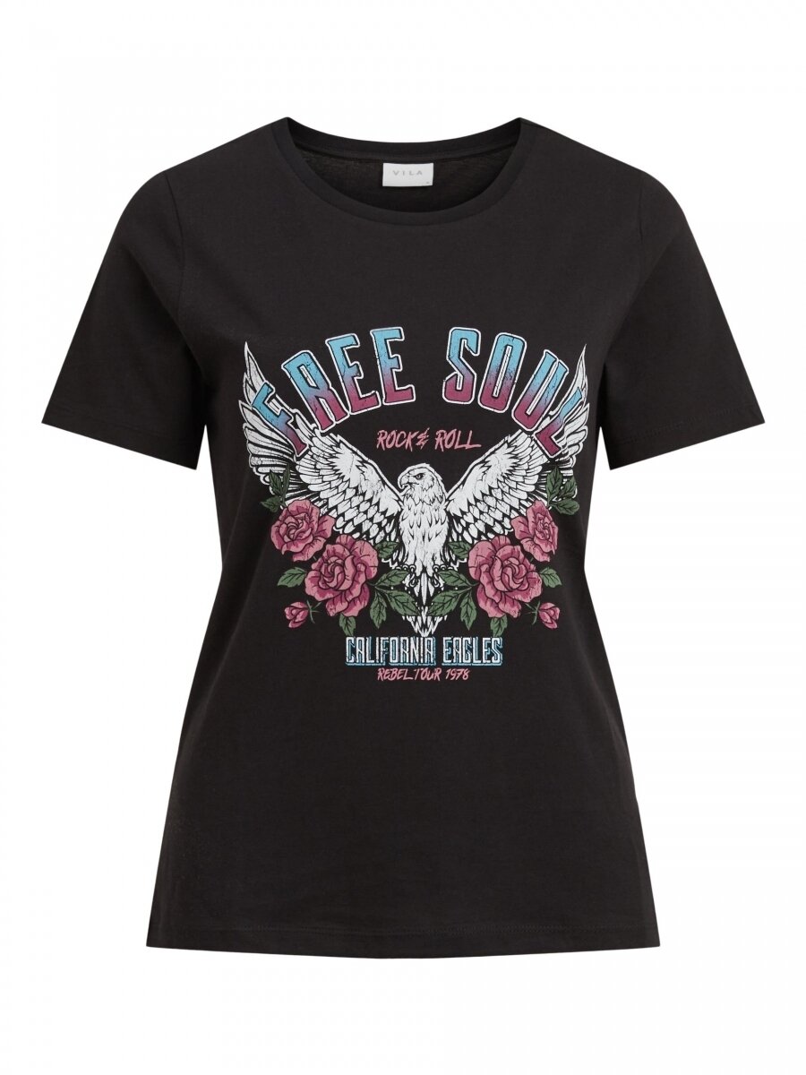 VIVULKAN T-SHIRT/KA Black/RED FLOWER