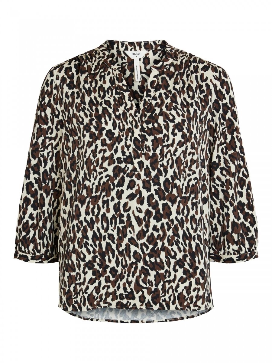 OBJBAYA 3/4 V-NECK BLOUSE AOP SC Sandshell/ANIMAL