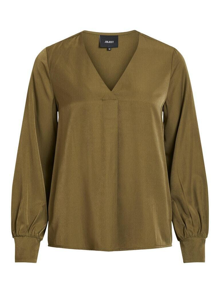 OBJEILEEN L/S V-NECK TOP NOOS Burnt Olive