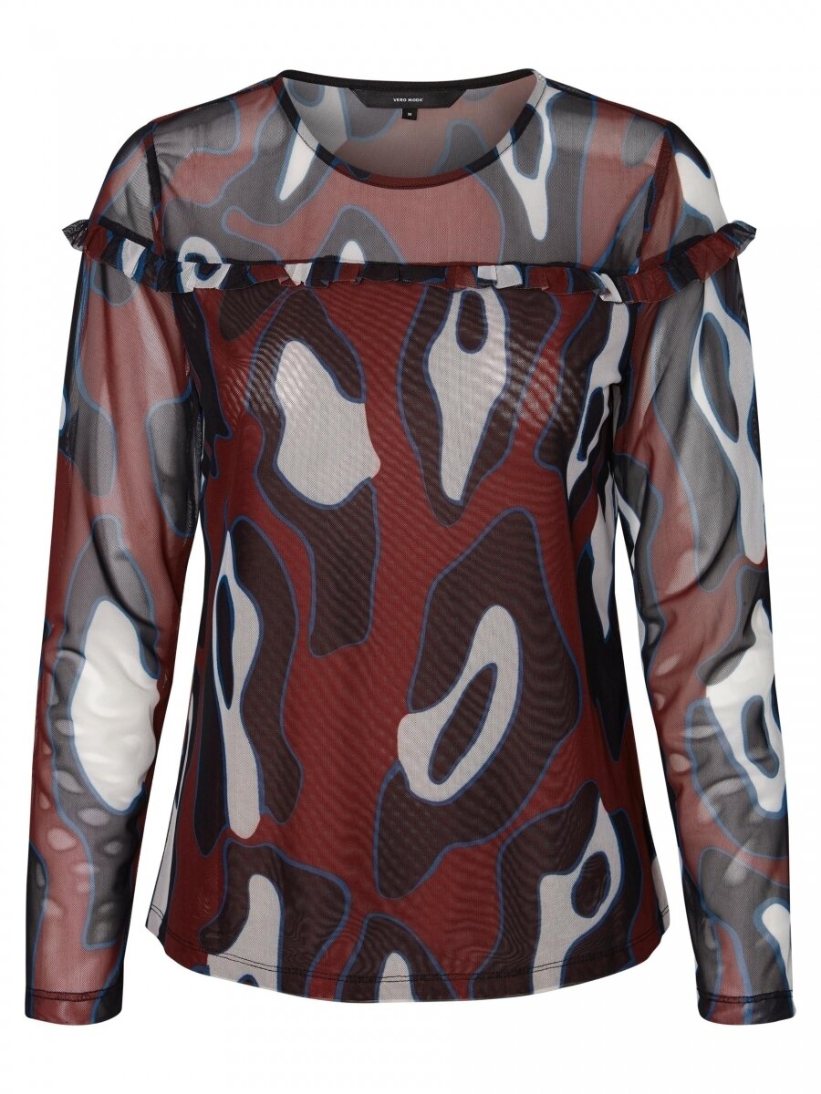 VMRILEY MESH L/S FRILL TOP FD18 henna