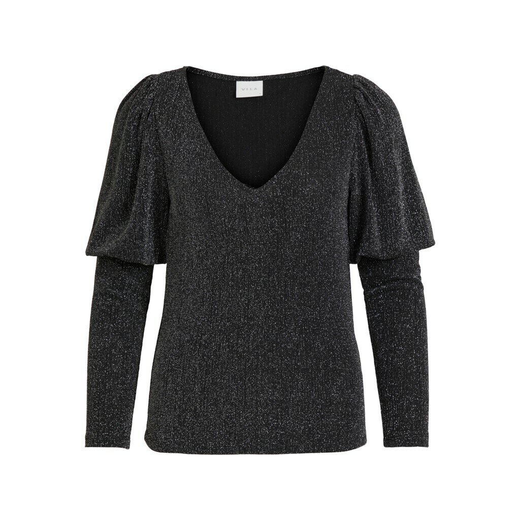 VISHINNI GLITTER V-NECK L/S TOP Black/