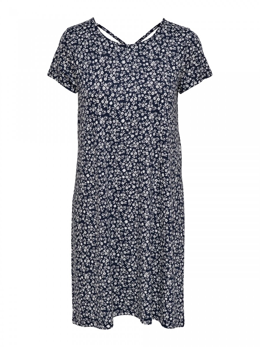 ONLBERA BACK LACE UP S/S DRESS JRS NOOS Night Sky/WHITE FLOW