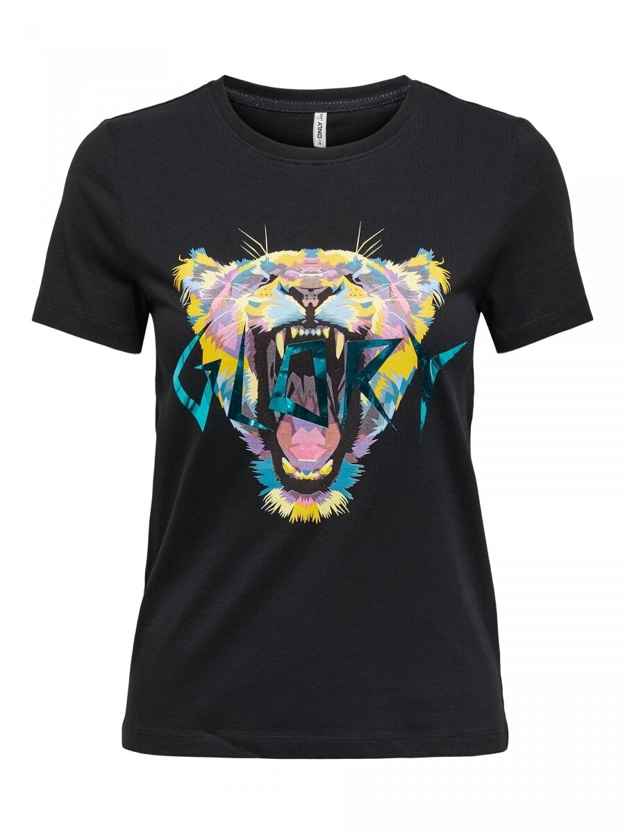 ONLFAYE LIFE REG S/S TIGER BOX TOP JRS Black