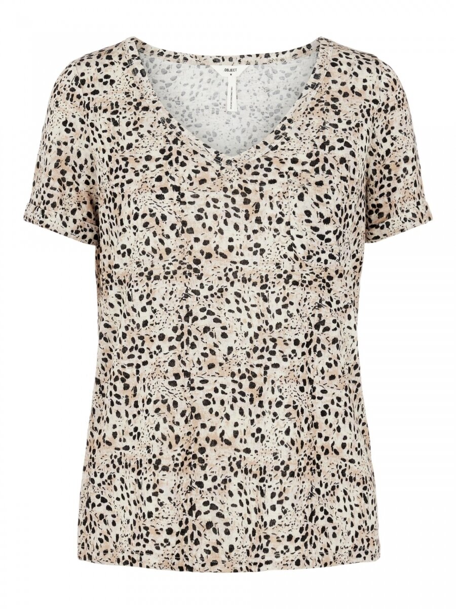 OBJTESSI SLUB S/S V-NECK AOP SEASONAL Sandshell/DOTS