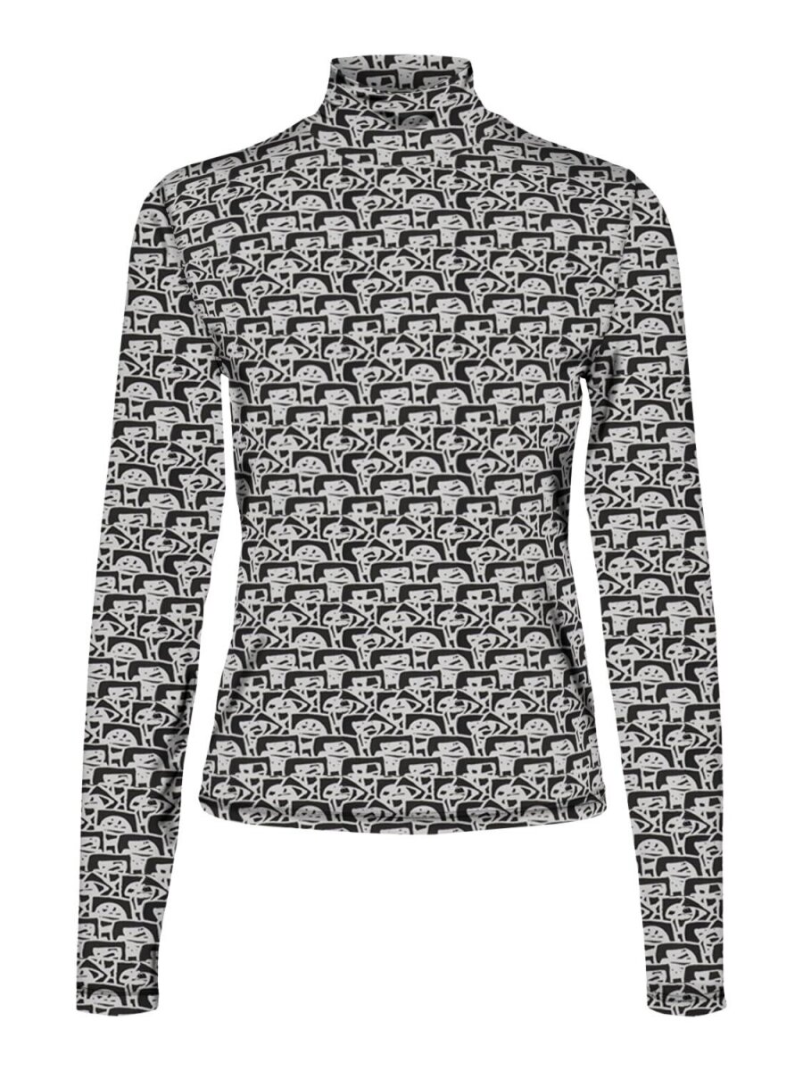 NMFESTIVE LS HIGH NECK TOP Bright White/Black