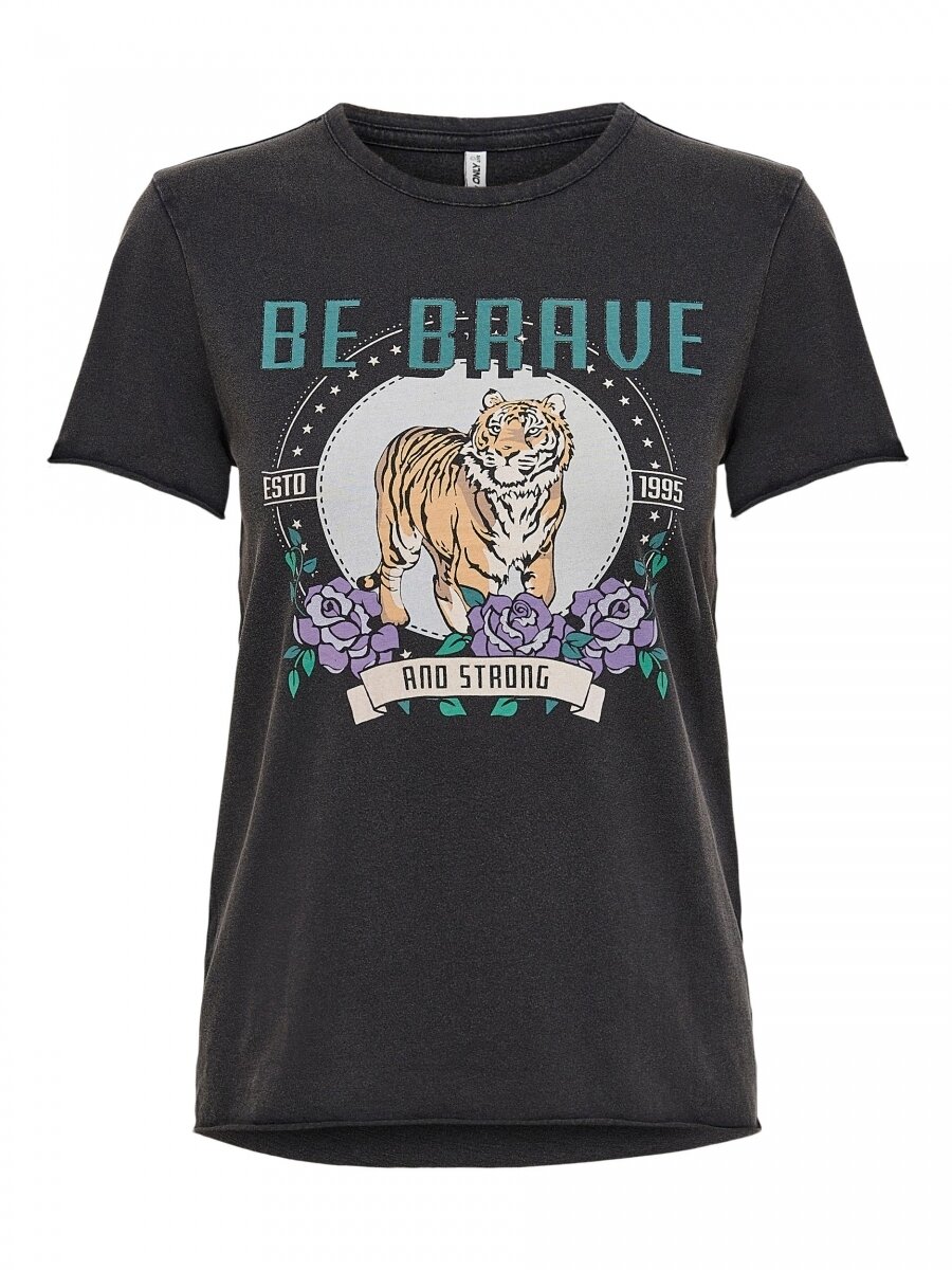 ONLLUCY LIFE REG S/S ANIMAL BOX TOP JRS Black/BE BRAVE